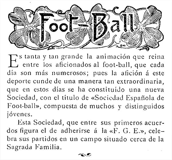 Báo chí công bố sự thành lập câu lạc bộ Sociedad Española de Football