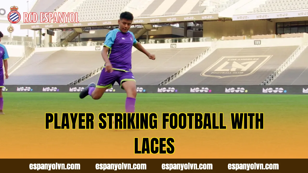 Player striking football with laces