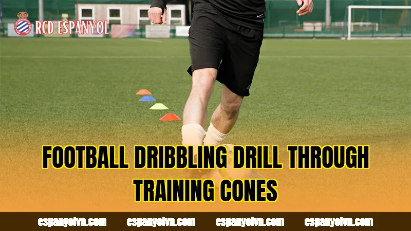 Football dribbling drill through training cones