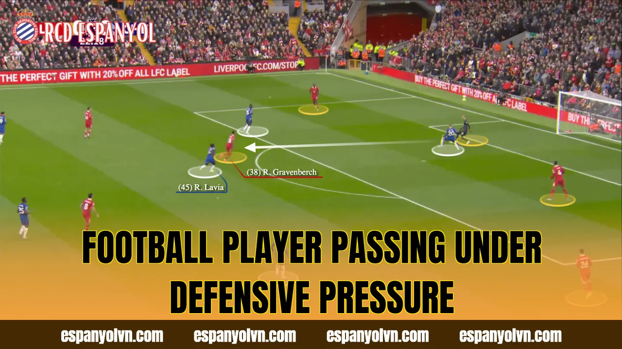 Football player passing under defensive pressure