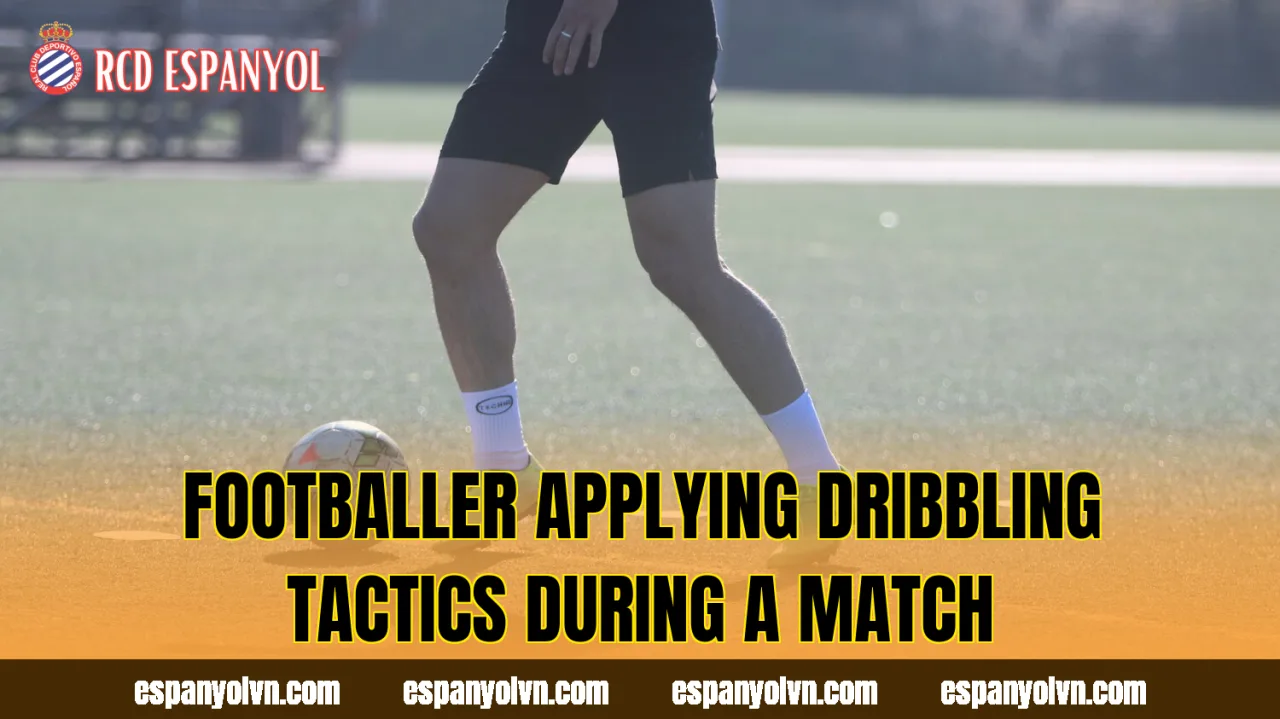 Footballer applying dribbling tactics during a match