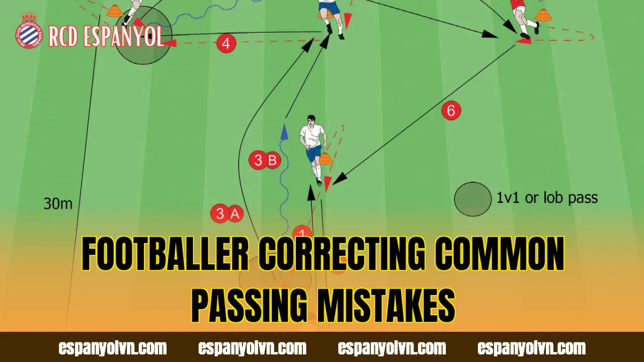Footballer correcting common passing mistakes