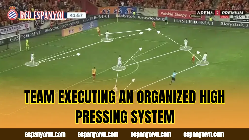 Team executing an organized high pressing system