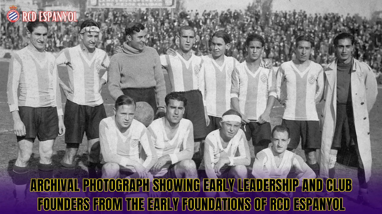 Archival photograph showing early leadership and club founders from the early foundations of RCD Espanyol
