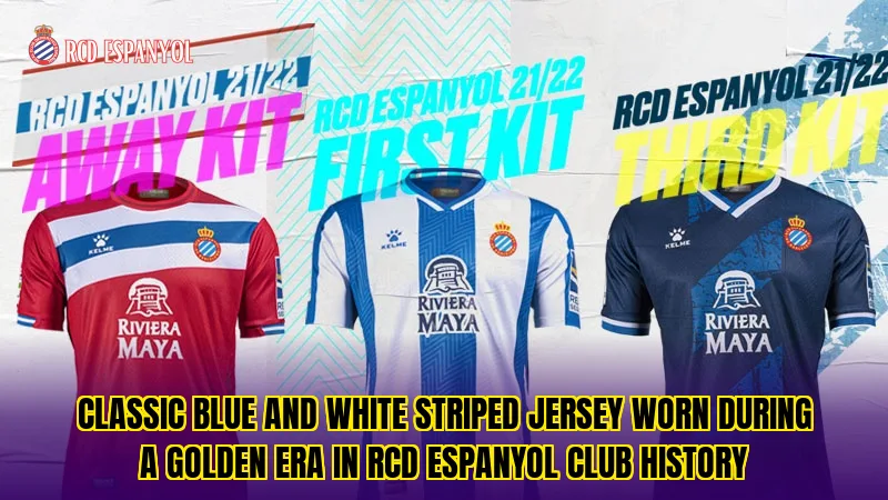 Classic blue and white striped jersey worn during a golden era in RCD Espanyol club history