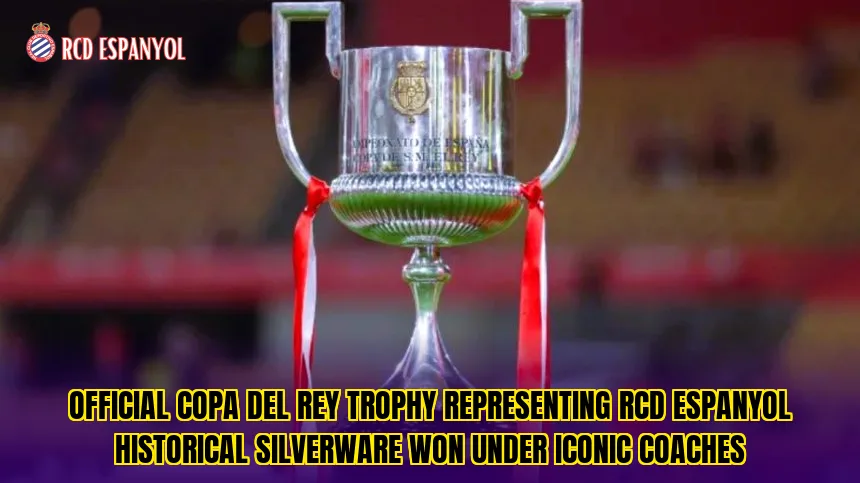 Official Copa del Rey trophy representing RCD Espanyol historical silverware won under iconic coaches